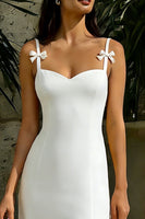 Load image into Gallery viewer, White Spaghetti Straps Midi Sheath Engagement Dress with Slit