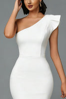 Load image into Gallery viewer, White One Shoulder Midi Mermaid Engagement Dress with Ruffles