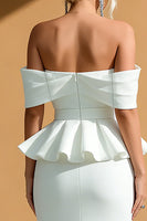 Load image into Gallery viewer, White Off the Shoulder Midi Mermaid Engagement Dress with Ruffles