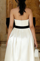 Load image into Gallery viewer, Black and White A Line Asymmetrical Satin Engagement Dress with Bow