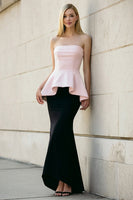 Load image into Gallery viewer, Black and Pink Strapless Ruffled Long Mermaid Formal Dress