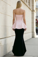 Load image into Gallery viewer, Black and Pink Strapless Ruffled Long Mermaid Formal Dress