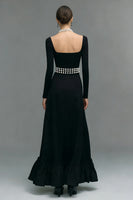 Load image into Gallery viewer, Black Square Neck A Line Long Sleeves Formal Dress with Slit