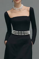 Load image into Gallery viewer, Black Square Neck A Line Long Sleeves Formal Dress with Slit