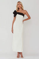 Load image into Gallery viewer, Black and White One Shoulder Sheath Long Formal Dress