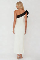 Load image into Gallery viewer, Black and White One Shoulder Sheath Long Formal Dress