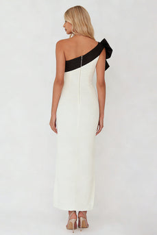 Black and White One Shoulder Sheath Long Formal Dress