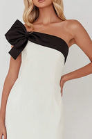 Load image into Gallery viewer, Black and White One Shoulder Sheath Long Formal Dress