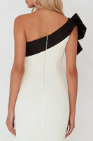 Load image into Gallery viewer, Black and White One Shoulder Sheath Long Formal Dress