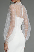 Load image into Gallery viewer, Ivory Puff Sleeves Sheath Midi Engagement Dress