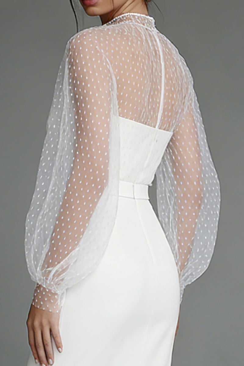 Load image into Gallery viewer, Ivory Puff Sleeves Sheath Midi Engagement Dress