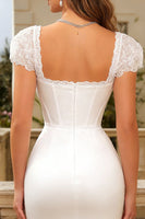 Load image into Gallery viewer, Ivory Square Neck Bodycon Corset Midi Engagement Dress with Sleeves