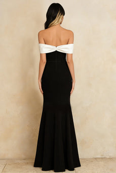 Black and White Off the Shoulder Mermaid Long Formal Dress
