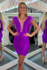 Load image into Gallery viewer, Sparkly Purple V-Neck Tight Homecoming Dress with Feathers