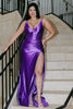Load image into Gallery viewer, Dark Purple Corset Mermaid Long Satin Prom Dress with Slit