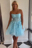 Load image into Gallery viewer, Sparkly Fuchsia A-Line Strapless Corset Homecoming Dress with Lace