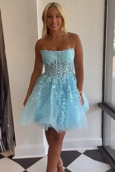 Sparkly Fuchsia A-Line Strapless Corset Homecoming Dress with Lace