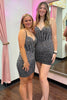 Load image into Gallery viewer, Glitter Navy Bodycon Lace-up Short Homecoming Dress
