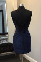 Load image into Gallery viewer, Sparkly Royal Blue Spaghetti Straps Corset Homecoming Dress with Beading