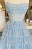 Load image into Gallery viewer, A Line Light Blue Sequins Corset Short Homecoming Dress