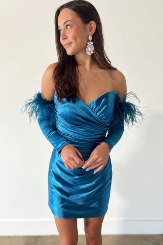 Blue Bodycon Homecoming Dress with Detachable Long Sleeves