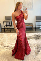 Load image into Gallery viewer, White One Shoulder Sequined Mermaid Prom Dress