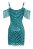 Load image into Gallery viewer, Peacock Green Tight Sequins Cocktail Dress with Fringes