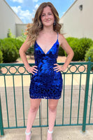Load image into Gallery viewer, Sparkly Royal Blue Spaghetti Straps Homecoming Dress with Sequins