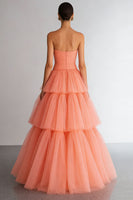 Load image into Gallery viewer, Light Orange Organza Tiered Strapless A Line Long Prom Dress