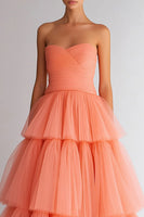 Load image into Gallery viewer, Light Orange Organza Tiered Strapless A Line Long Prom Dress