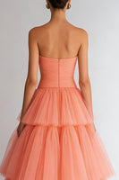 Load image into Gallery viewer, Light Orange Organza Tiered Strapless A Line Long Prom Dress