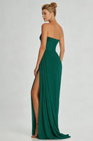 Load image into Gallery viewer, Simple Dark Green Strapless Sheath Beaded Long Prom Dress with Slit
