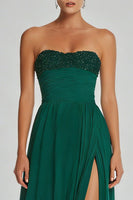 Load image into Gallery viewer, Simple Dark Green Strapless Sheath Beaded Long Prom Dress with Slit