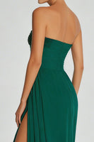 Load image into Gallery viewer, Simple Dark Green Strapless Sheath Beaded Long Prom Dress with Slit