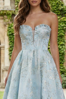 Load image into Gallery viewer, Floral Light Blue A Line Sweetheart Long Corset Prom Dress