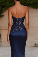 Load image into Gallery viewer, Sparkly Navy Beaded Sweetheart Mermaid Long Prom Dress