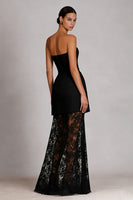 Load image into Gallery viewer, Black Lace Strapless Sheath Long Prom Dress