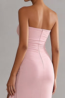 Load image into Gallery viewer, Pink Strapless Mermaid Ruffled Long Prom Dress with Slit