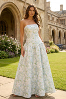 Load image into Gallery viewer, Blue and White Floral Strapless A Line Long Prom Dress