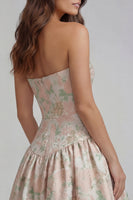 Load image into Gallery viewer, Blue and White Floral Strapless A Line Long Prom Dress