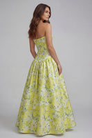 Load image into Gallery viewer, Blue and White Floral Strapless A Line Long Prom Dress