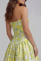 Load image into Gallery viewer, Blue and White Floral Strapless A Line Long Prom Dress