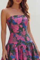 Load image into Gallery viewer, Blue and White Floral Strapless A Line Long Prom Dress