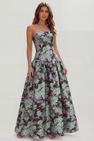Load image into Gallery viewer, Blue and White Floral Strapless A Line Long Prom Dress