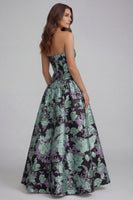 Load image into Gallery viewer, Blue and White Floral Strapless A Line Long Prom Dress