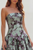 Load image into Gallery viewer, Blue and White Floral Strapless A Line Long Prom Dress