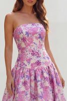 Load image into Gallery viewer, Blue and White Floral Strapless A Line Long Prom Dress