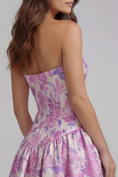 Load image into Gallery viewer, Blue and White Floral Strapless A Line Long Prom Dress