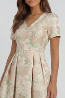 Load image into Gallery viewer, Floral Blue and White V Neck A Line Ankle Length Prom Dress with Sleeves