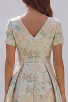 Load image into Gallery viewer, Floral Blue and White V Neck A Line Ankle Length Prom Dress with Sleeves